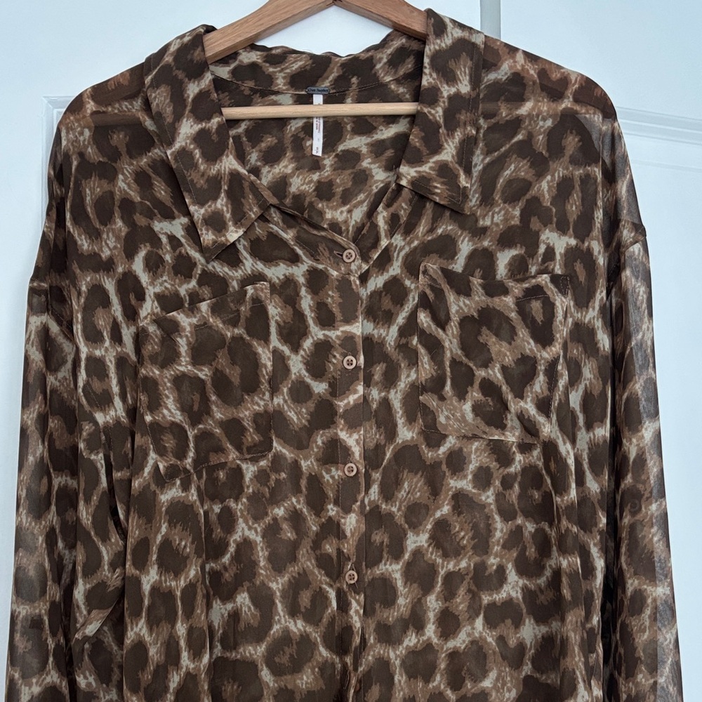 Free People Brown Cheetah Print Boho Blouse S